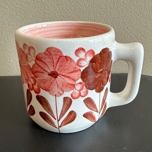 Handpainted Floral Ceramic Mug - Red Flower Design